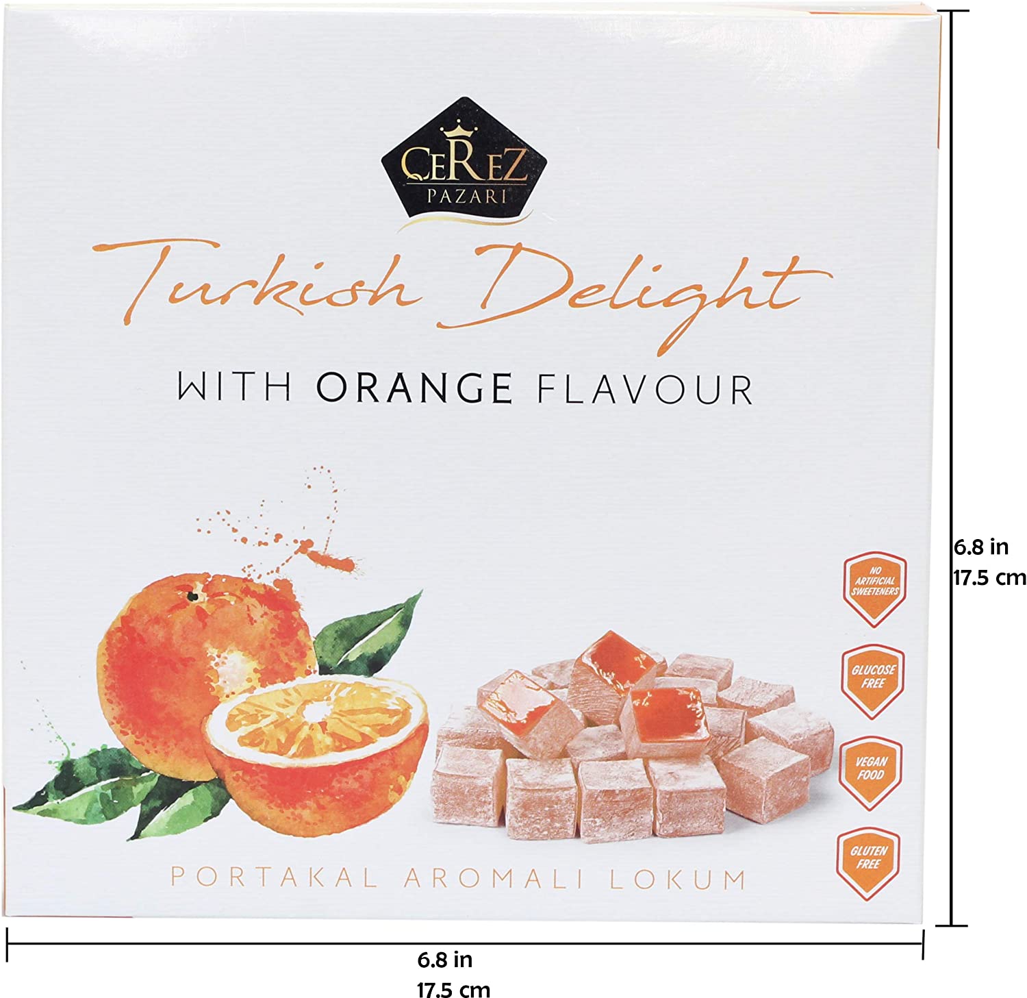 Cerez Pazari Turkish Delight with Orange Flavor 454g Gourmet Medium Size Snacks Gift Box - Image 3