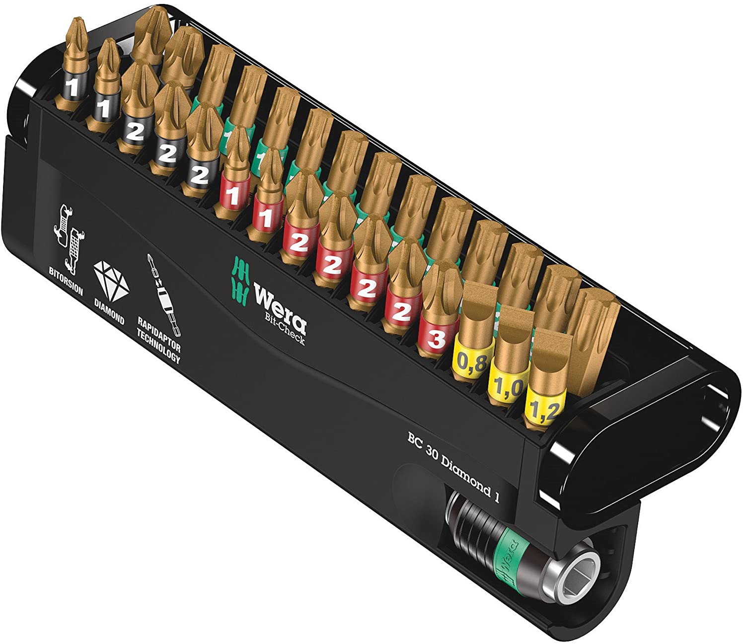 Wera Bit-Check 30 Diamond 1 Anti Cam-out BiTorsion Long Life bit set for drill/drivers PZ,PH,TX,SL 30 piece, 05057431001