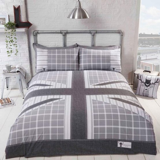 Rapport Home Cool Britannia Quilt Duvet Cover Bed Set, Grey, Single