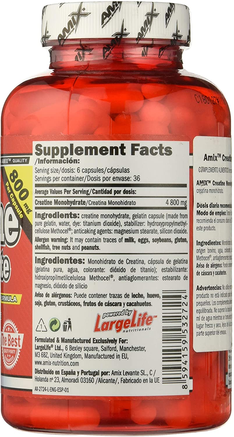 AMIX, Creatine Monohydrate, 220 Capsules, Dietary Supplement, Improves Physical Performance, Ideal for Athletes - Image 2