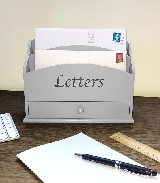 Dove Grey Wooden Desk Letter Rack. - Image 3