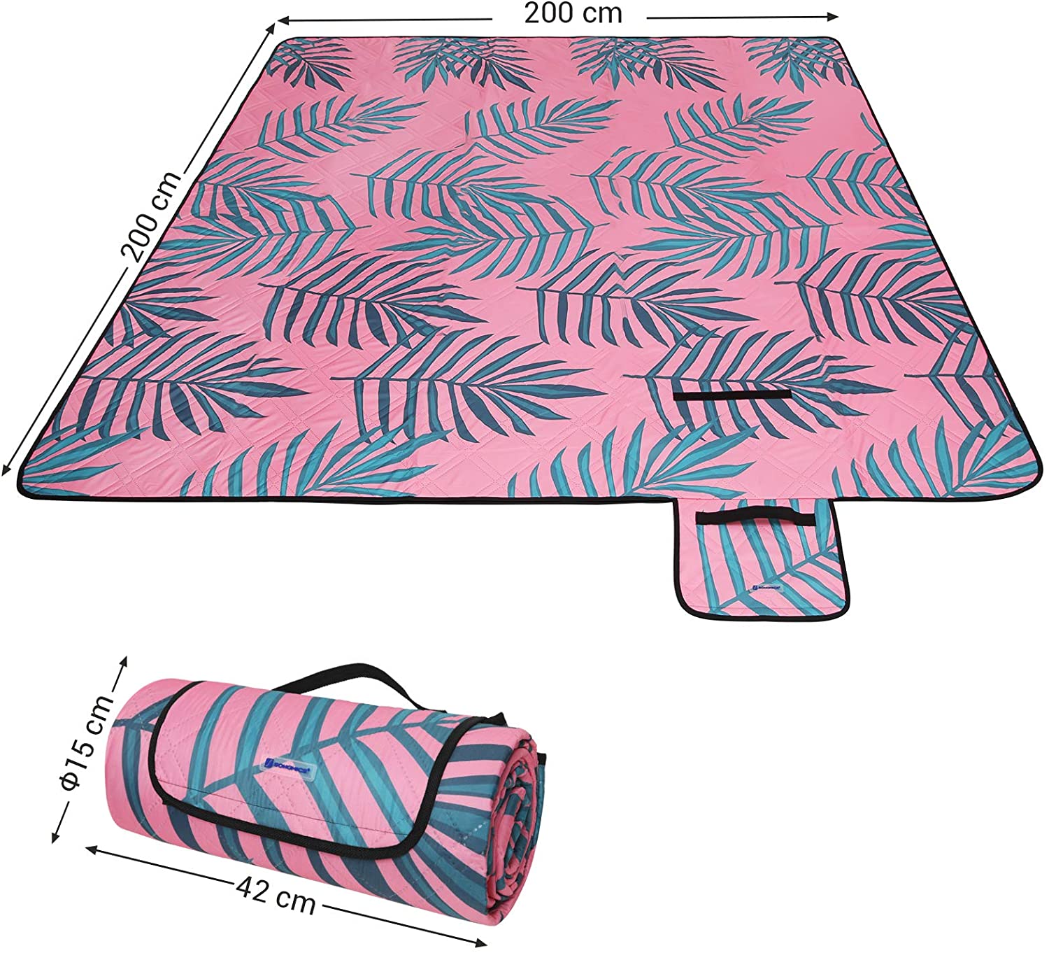 SONGMICS Picnic Blanket, 200 x 150 cm, Large Camping Picnic Rug and Mat