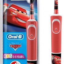 Oral-B Kids Electric Toothbrush, 1 Toothbrush Head, x4 Cars Stickers, 2 Modes with Kid-Friendly Sensitive Mode, For Ages 3+, 2 Pin UK Plug, Red