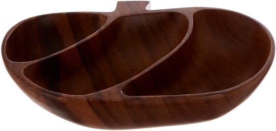 Premier Housewares 1104598 Acacia Wood 3 Section Apple Shape Serving Dish, 5 x 28 x 23 cm , Brown