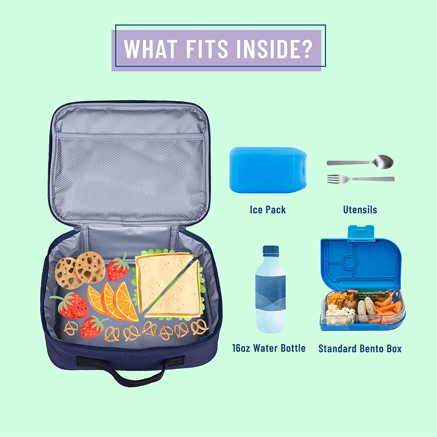 Wildkin Children's Lunch Box, Polyester, Navy Blue, 25.5 x 8 x 20 cm - Image 3