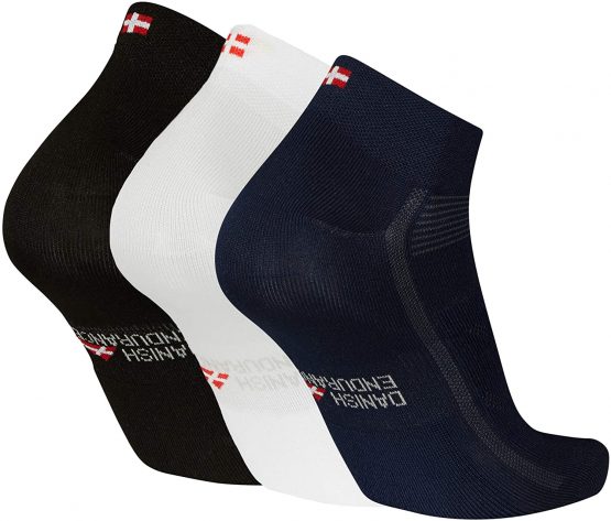 DANISH ENDURANCE Cycling Socks Low-Cut 3 Pack, for Men & Women, Breathable & Padded Bike Socks in Striped, Black & Blue