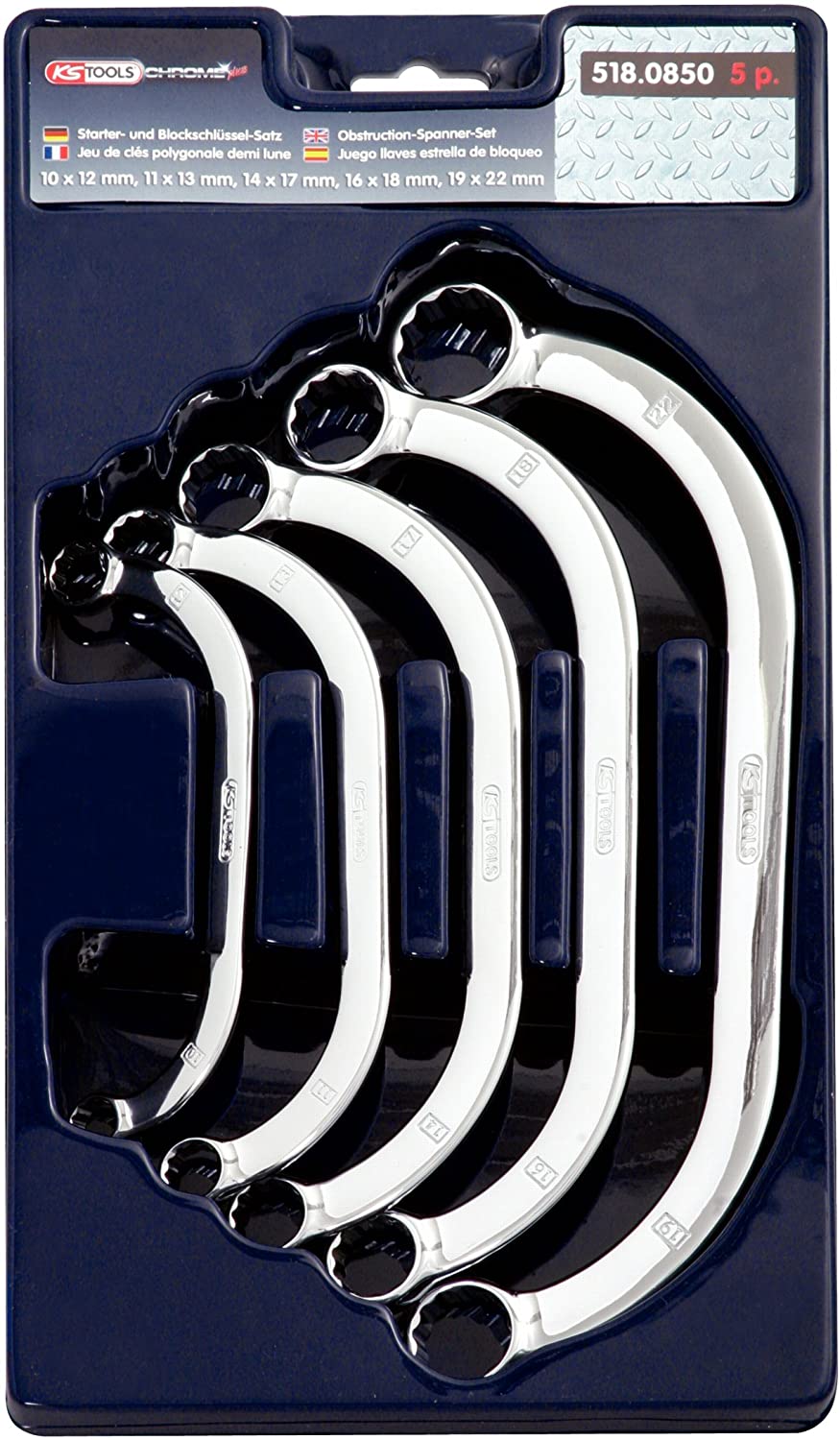 KS Tools 518.0850 10-22mm Chrome+ Half Moon Manifold Spanner Set (5 Pieces)