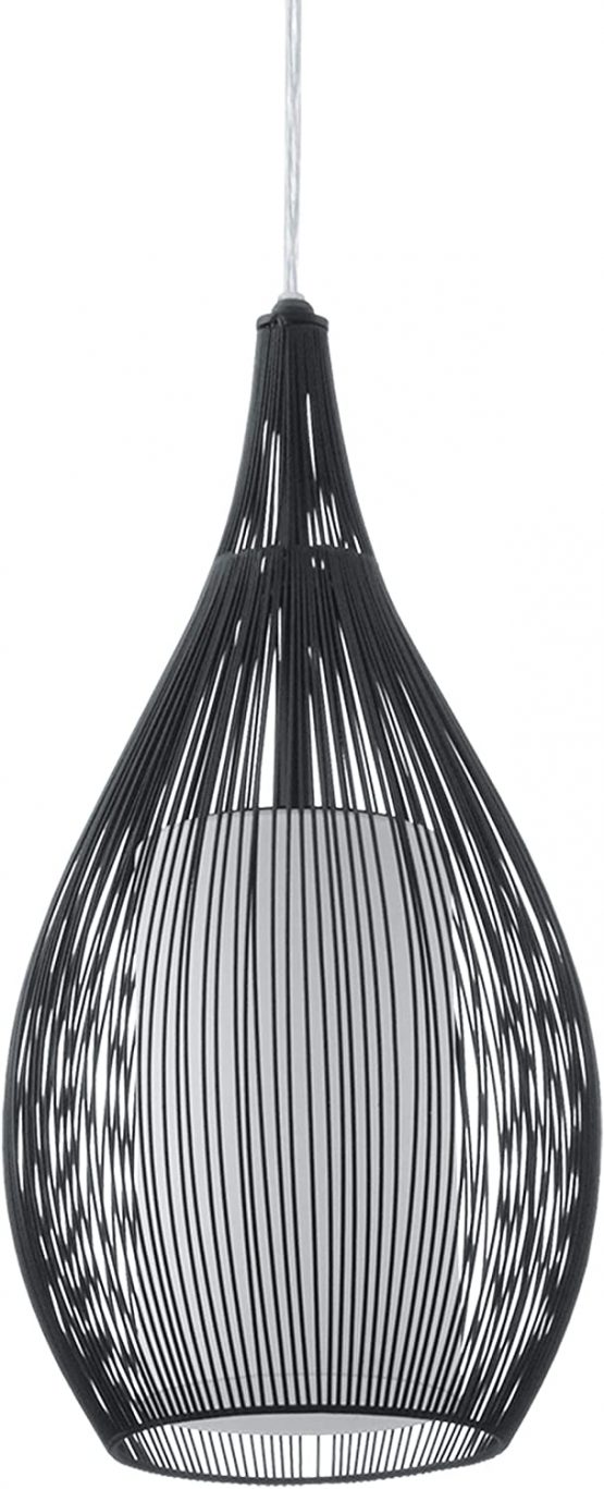 EGLO Pendant Lamp Razoni, 1 Bulb Hanging Lights, Material : Steel, Glass : Satin, Colour : Black, Socket : E27
