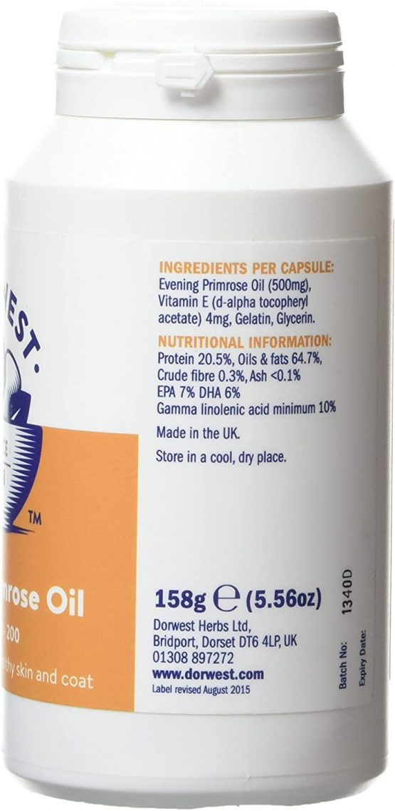 Dorwest Herbs Evening Primrose Oil Capsules for Dogs and Cats 200 Capsules - Image 3