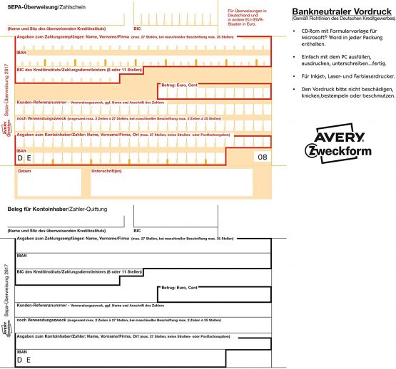 Avery Zweckform 2817 Sepa Überweisung (A4 (100 Sheets) – White + Software CD - Image 2