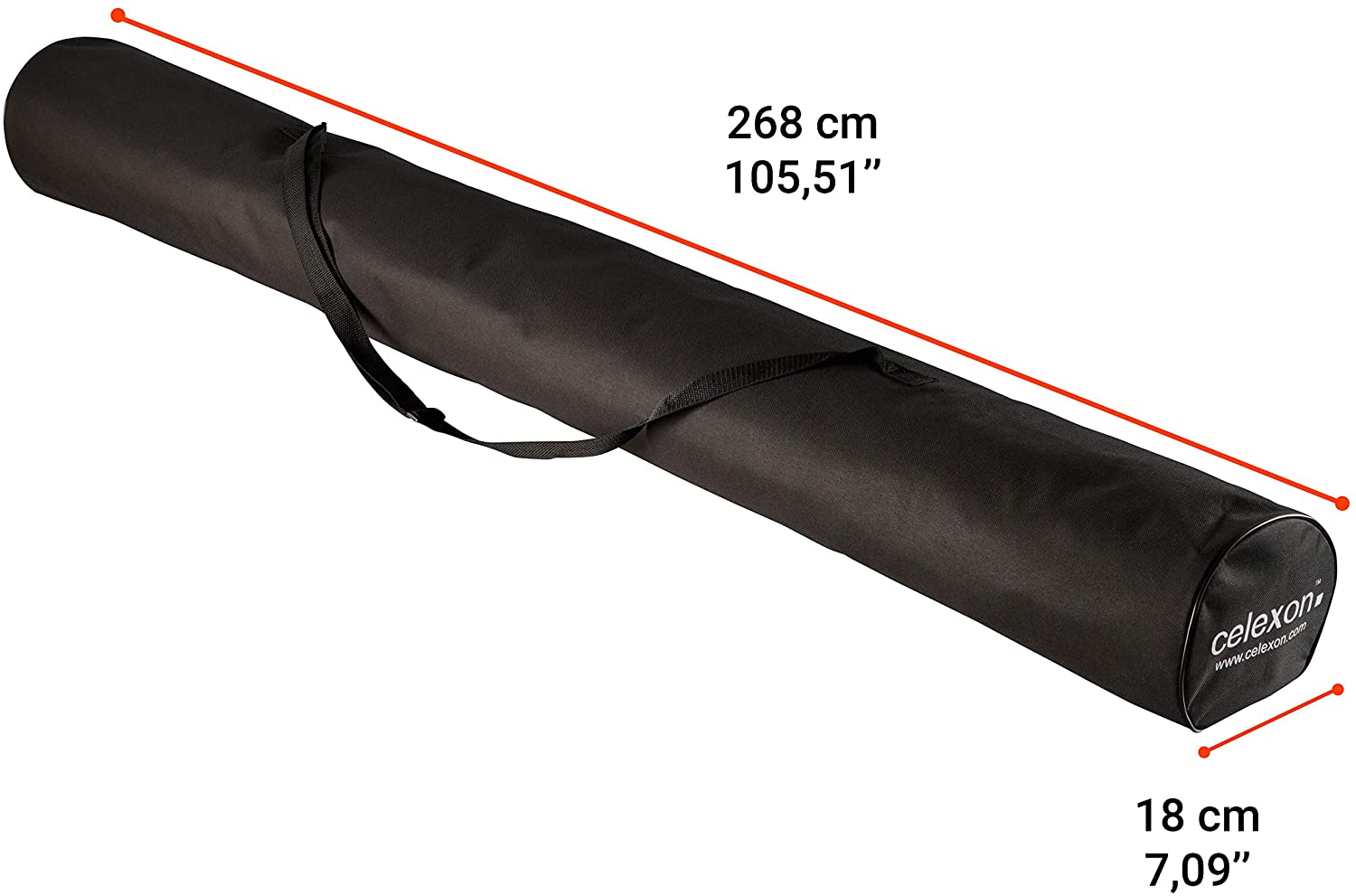 celexon Nylon-Softcase Fitted Tripod Screens Cloth Width 244 cm - Dimensions:268x18cm (LxD)- Black - Image 2