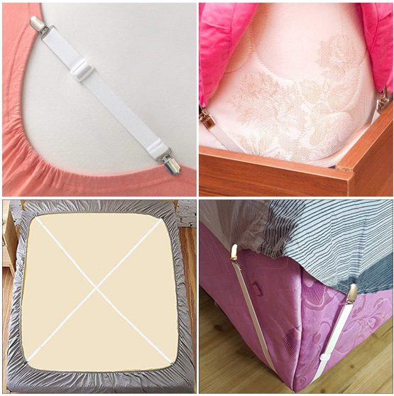 Soneer Adjustable Bed Fasteners,8pcs Sheet Straps Suspenders with Metal Clips, White, - Image 2
