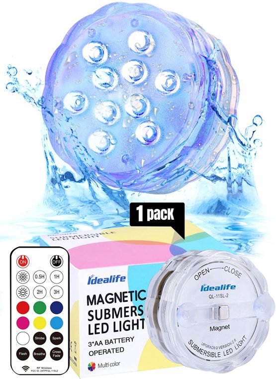 Idealife Hot Tub Lights, 8.3cm RGBW IP68 Waterproof Pond Lights Underwater Bath Lights with RF Remote Control Magnet Suction Cups Submersible Led Light for Pool Spa Vase Party Christmas Decorations