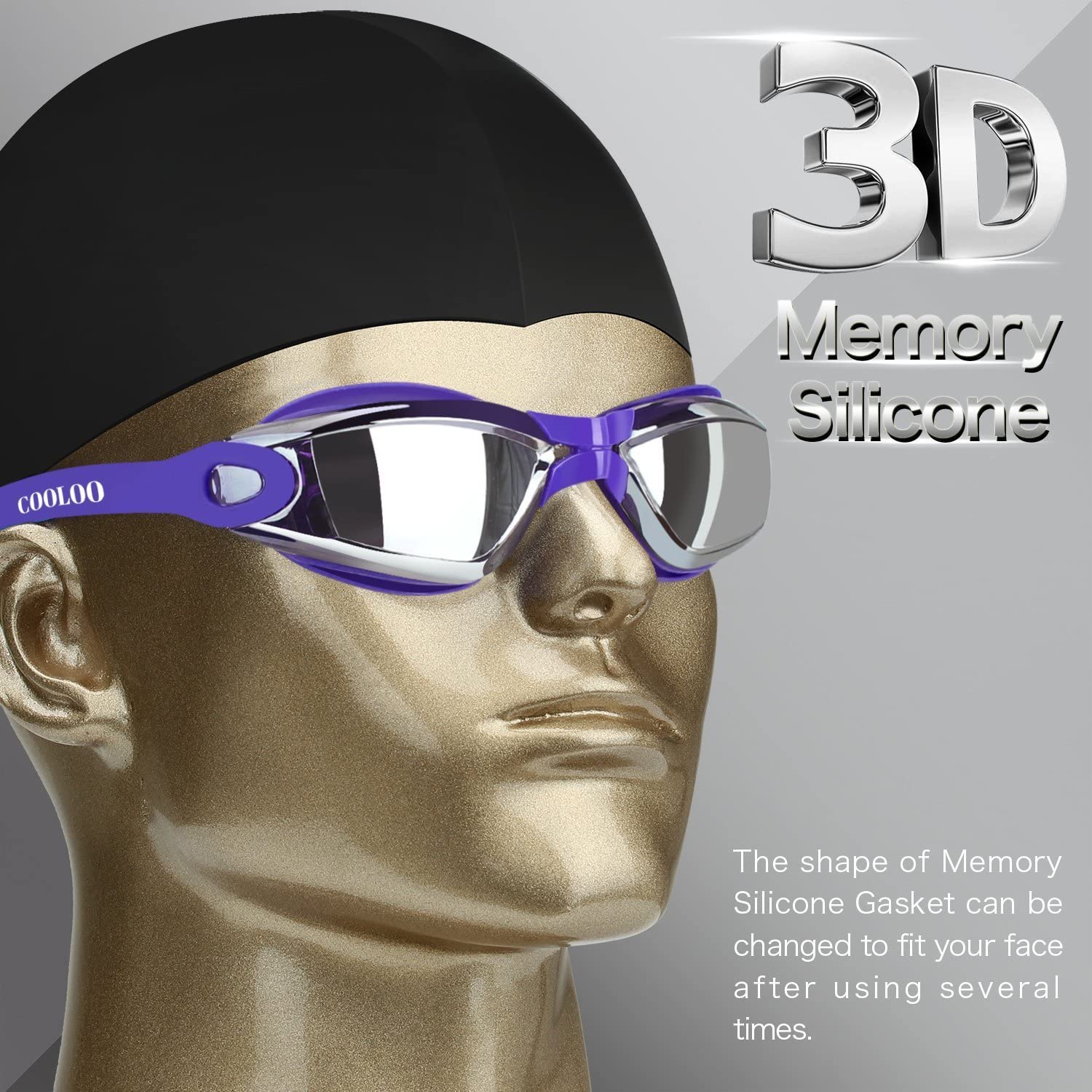 COOLOO Swimming Goggles, 2 Pack Swim Goggles for Adult Men Women Youth Kids 8+ - Image 3
