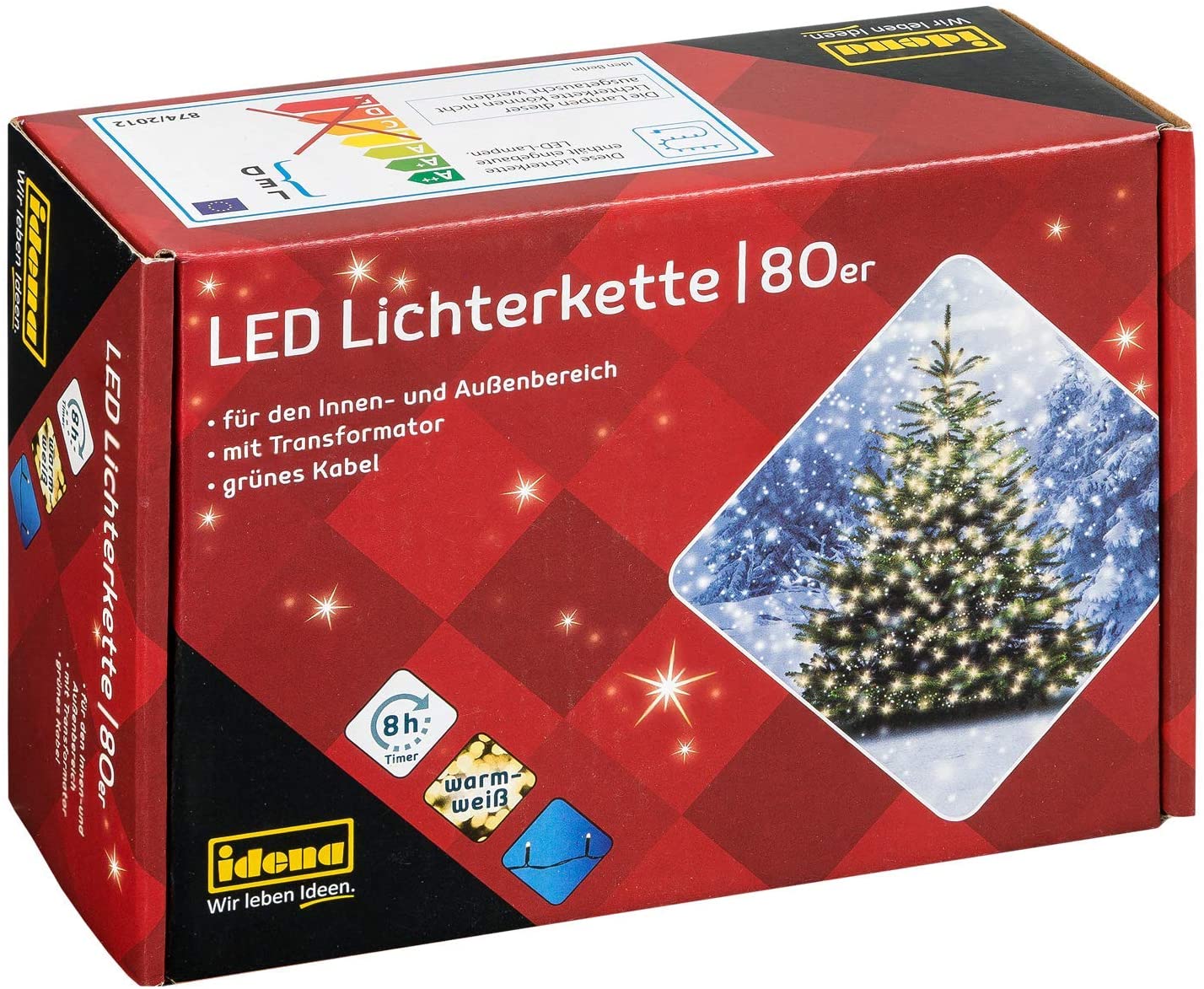 Idena 80 LED Colour Changing LED Fairy Lights, with 8 Hour Timer Function, for Parties Christmas, Decoration, Wedding, as a Mood Light