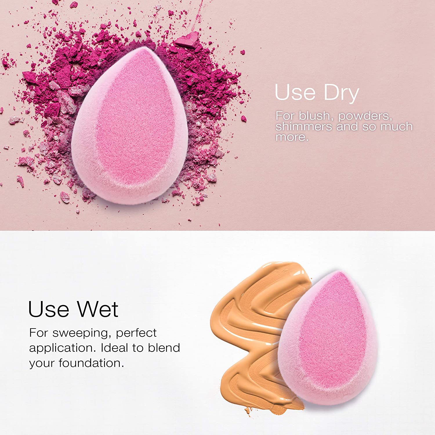 Velvet Beauty Sponge Blender, Vegan Super Soft, Flawless Application and No Foundation Waste (Pink, Baby Pink) - Image 3