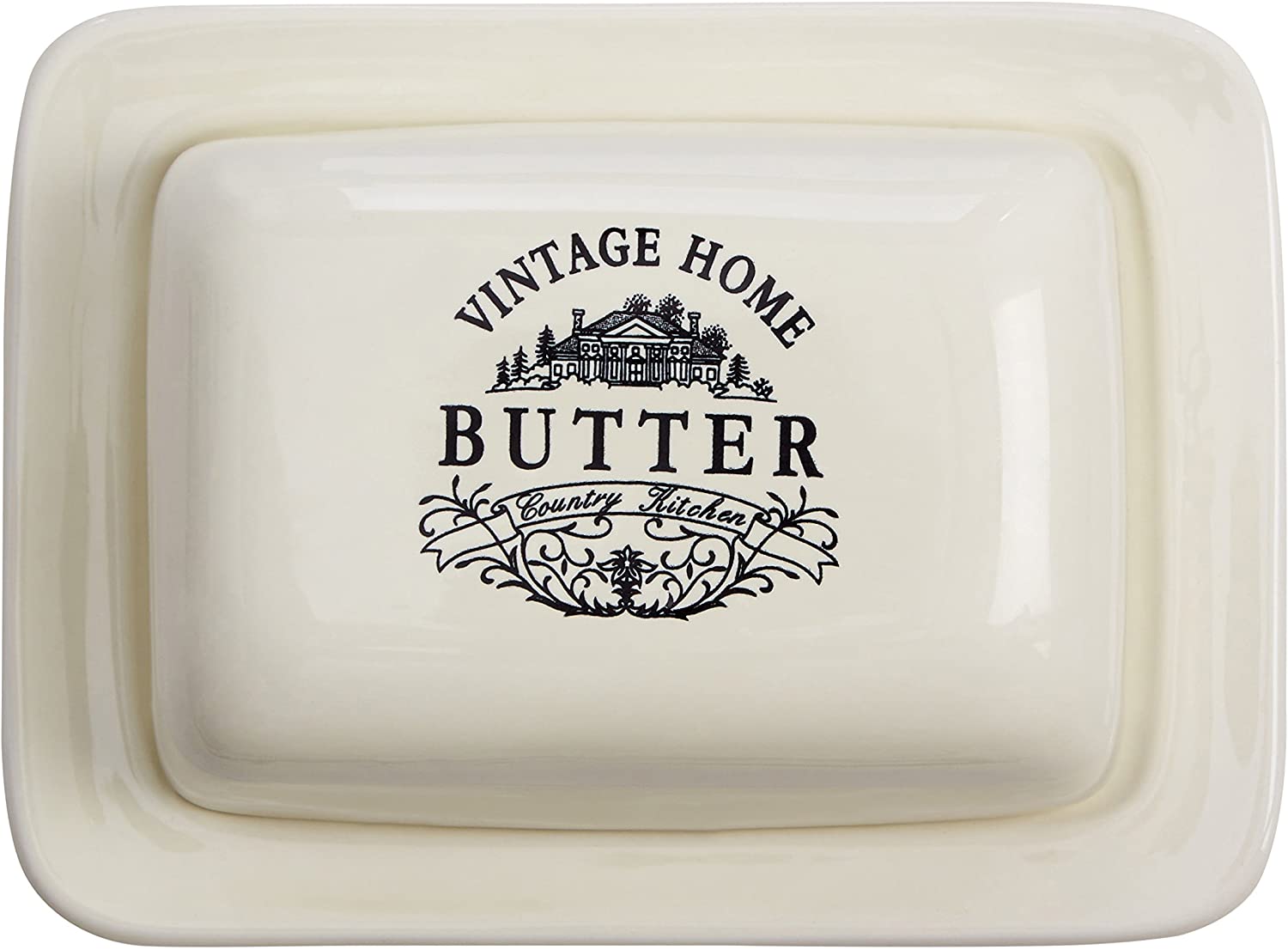 Premier Housewares Butter Dish With Lid Cream Ceramic Flutter Butter Engraved Butter Dishes With Lids Ceramic Butter Dish 16.8 cm x 12.6 cm x 8.8 cm - Image 3