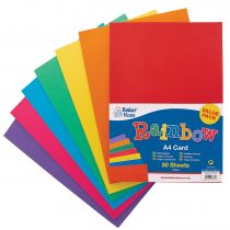 Baker Ross AV535 A4 Rainbow Coloured Card (220gsm), Perfect for Children's Art & Craft Activities, Collages, Model Making and More (Pack of 50), Assorted