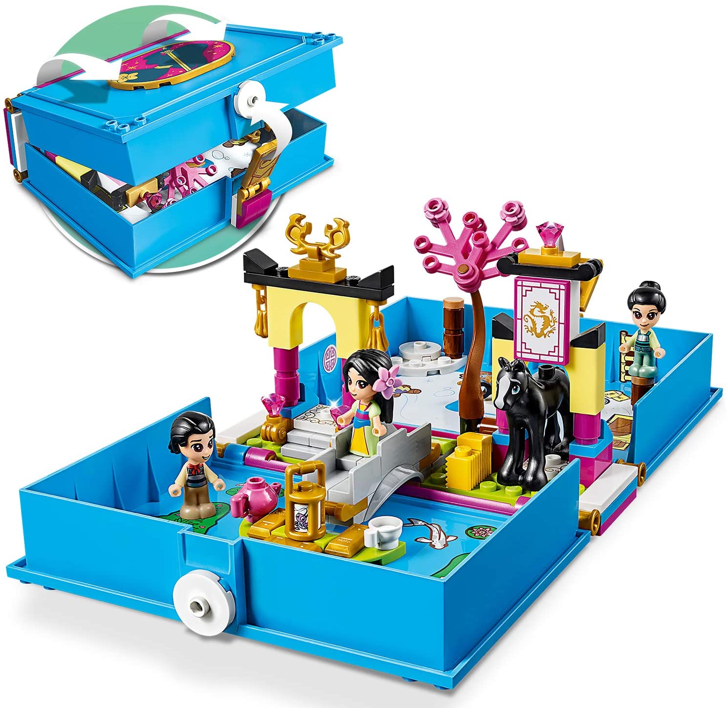 LEGO 43174 Disney Princess Mulan's Storybook Adventures Playset with Khan the Horse Figure, Portable Travel Case Toy - Image 2