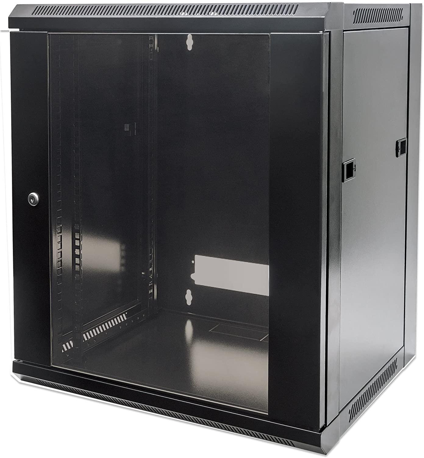 Intellinet Network Cabinet, Wall Mount (Standard), 9U, 600 mm Deep, Black, Flatpack, Max 60 kg, Metal & Glass Door