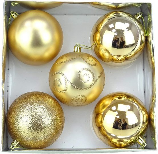 Christmas Concepts® Pack of 5-100mm Large Baubles - Shiny, Matte & Glitter Design - Christmas Decorations (Champagne) - Image 4