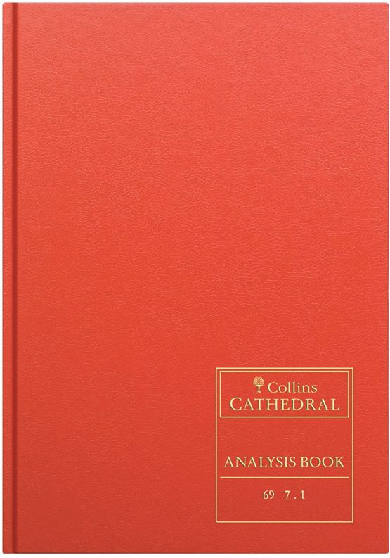 Collins Debden Ltd 060378 69 Series Cathedral A4 Analysis Book, 7 Cash Columns, 96 Pages, Red