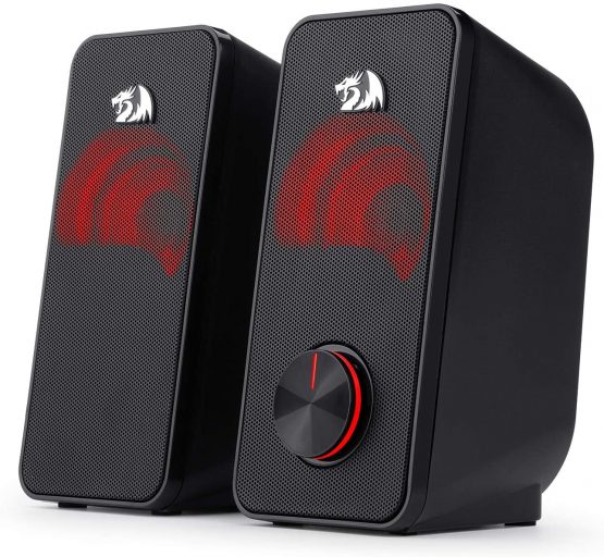 Redragon GS500 Stentor PC Gaming Speaker, 2.0 Channel Stereo Desktop Computer Speaker with Red Backlight, Quality Bass and Crystal Clear Sound, USB Powered with a 3.5mm Connector