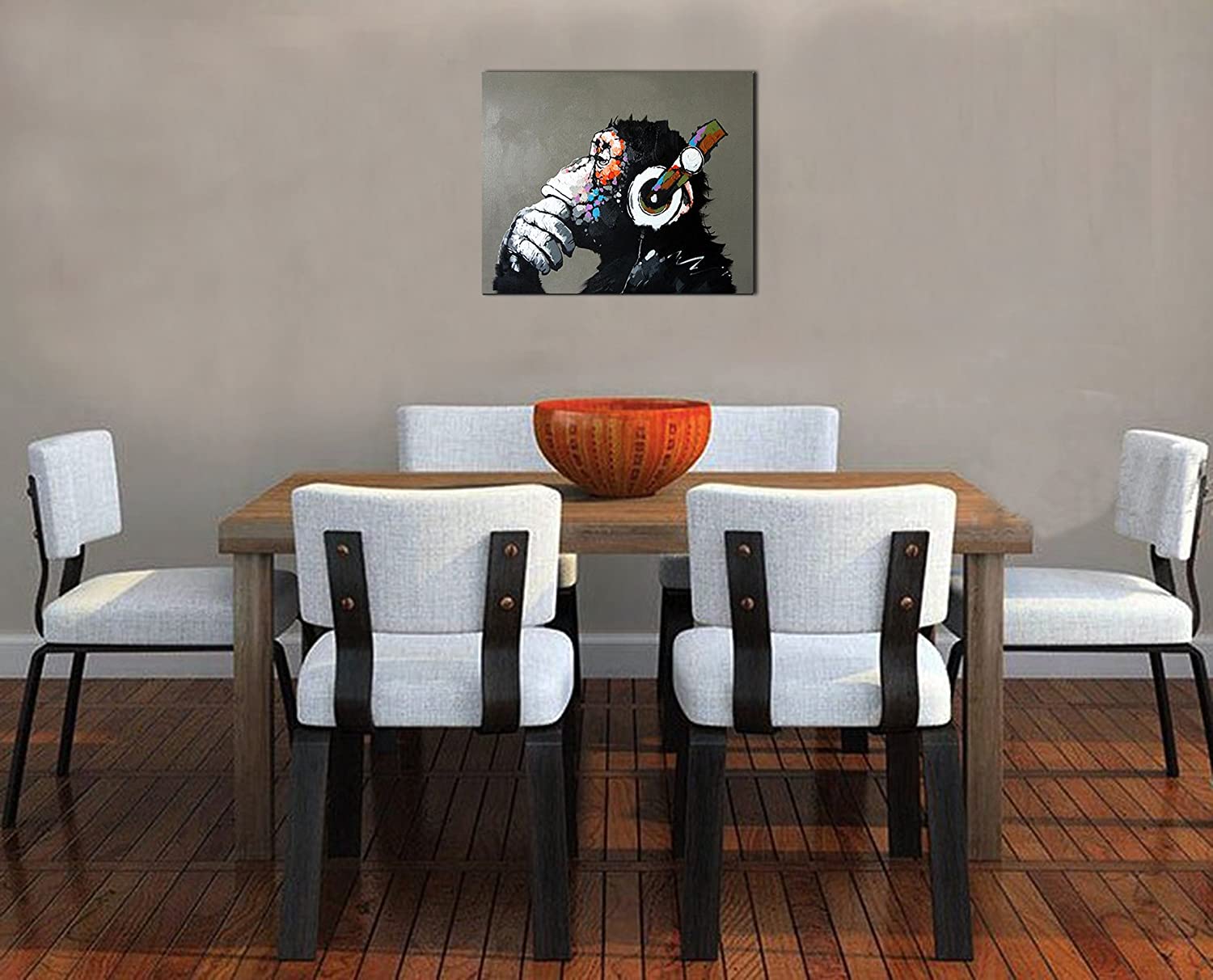Fokenzary Hand Painted Oil Painting on Canvas Pop Art Cool Ape Listening Music with Headphone Framed Ready to Hang - Image 2