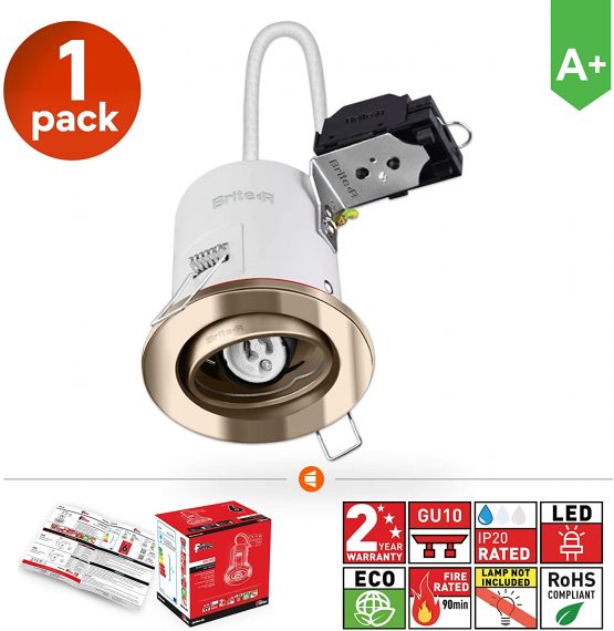 Gu10 Fire Rated Tilt Swivel Downlight Antique Brass, Brite-R Led Spotlight Recessed Ceiling Light Fitting Pressed Steel Ip20 Halogen Compatible Ce Approved Easy Install 2 Year Warranty No Bulb