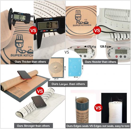 Silicone Baking Mat Sheet Non-Slip Pastry Mat with Measurement 40 × 60 cm, Non-Stick Dough Kneading Board Mat with Scraper, Extra Large Pastry Rolling Mat, Fondant Mat (Grey) - Image 3