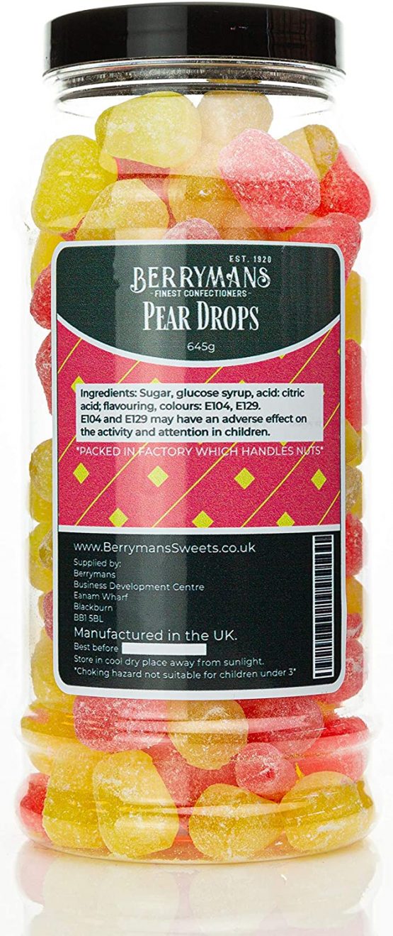 Original Pear Drops Retro Boiled Sweets Gift Jar by Berrymans Sweet Shop - Classic Sweets, Traditional Taste. - Image 2