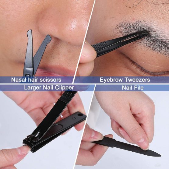 Manicure Set Men Travel Nail Clipper Kit - Mini Luxury Manicure 4 in 2 Manicure & 1 Nose Hair Scissors Stainless Steel Professional Pedicure Set Travel Nail Grooming Kit Gift for Men Lovers Parents - Image 4