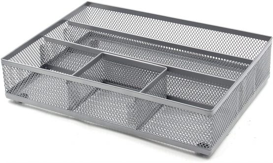 EasyPAG Mesh Drawer Organiser Tray Desk Draw Tidy Office Stationery Storage Pen Holder,Silver