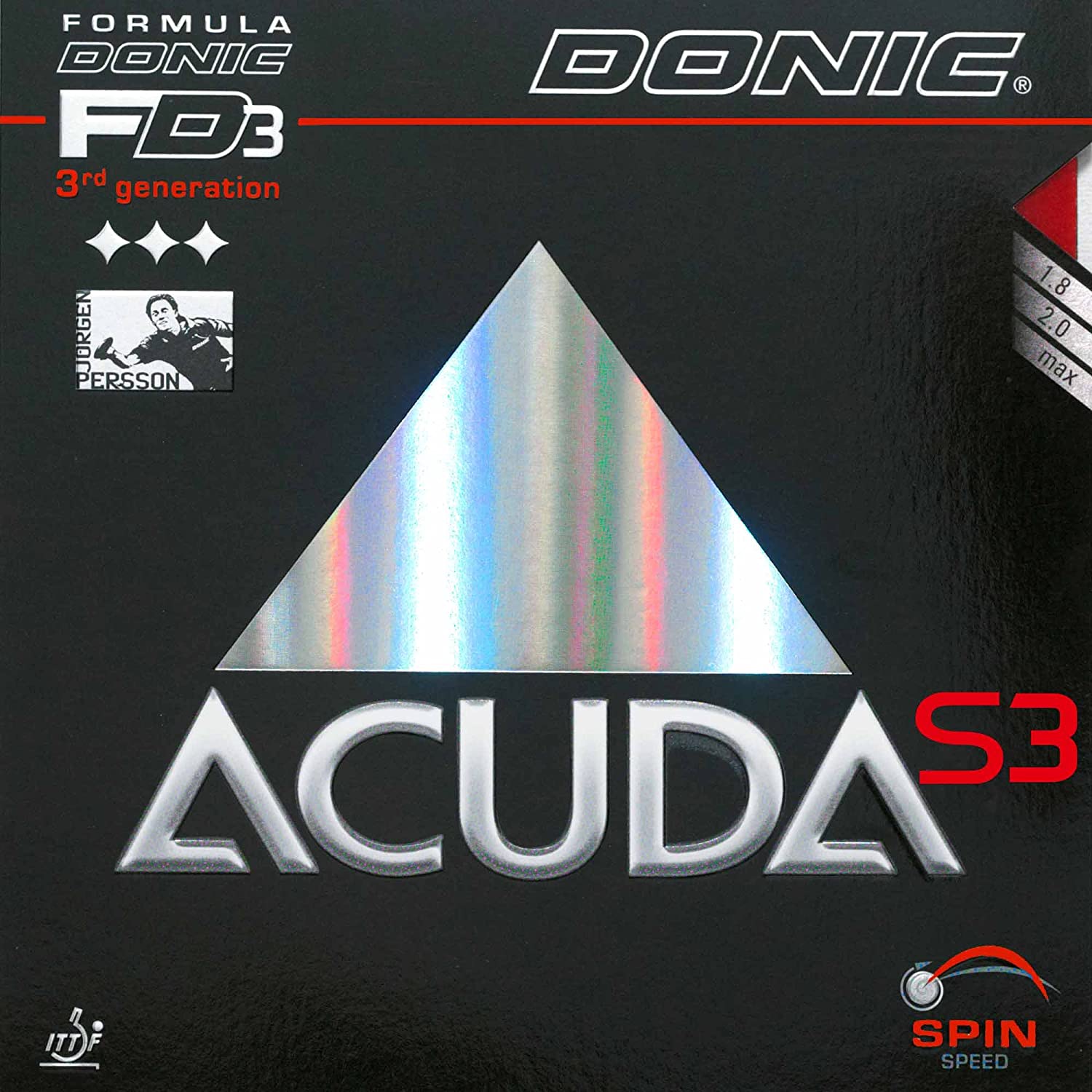 Donic Acuda S3 Table Tennis Rubber - 2.0mm - Red, black