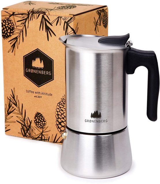 Groenenberg Espresso Maker | Moka Pot Induction | 4-6 Cup stovetop Coffee Maker (200-300 ml) | Stainless Steel Italian Coffee Maker incl. Extra sealings & Manual (6 Cup, 300 ml)