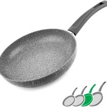 GadHome Premium 26cm Nonstick Frying Pan | High Quality Aluminum Induction Pan with Ergonomic Handle | Gray Stone Granite Effect