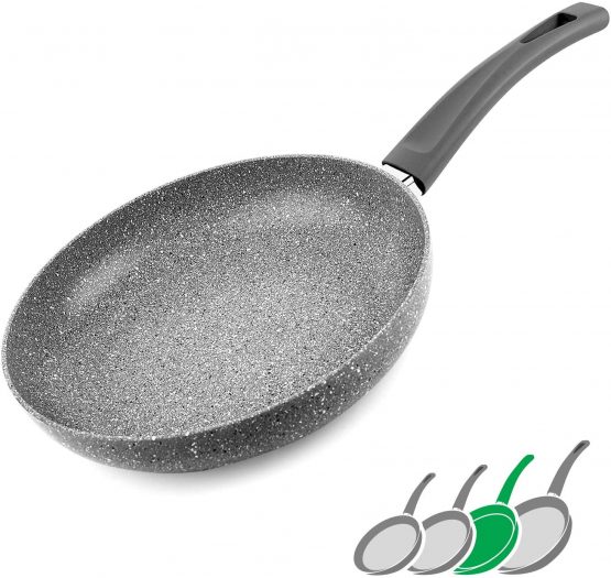 GadHome Premium 26cm Nonstick Frying Pan | High Quality Aluminum Induction Pan with Ergonomic Handle | Gray Stone Granite Effect
