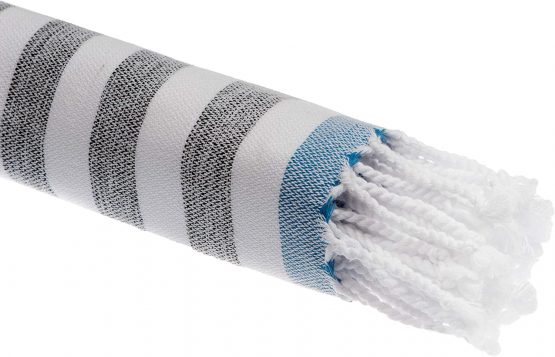 KZY LONDON Turkish Beach Towel - Grey Blue - 100% Cotton Striped Peshtemal Ideal For Bath Hammam Sauna Gym - XXL Oversized 180 x 90 cm - Soft, Lightweight Absorbent Quick Drying Fouta - Image 4