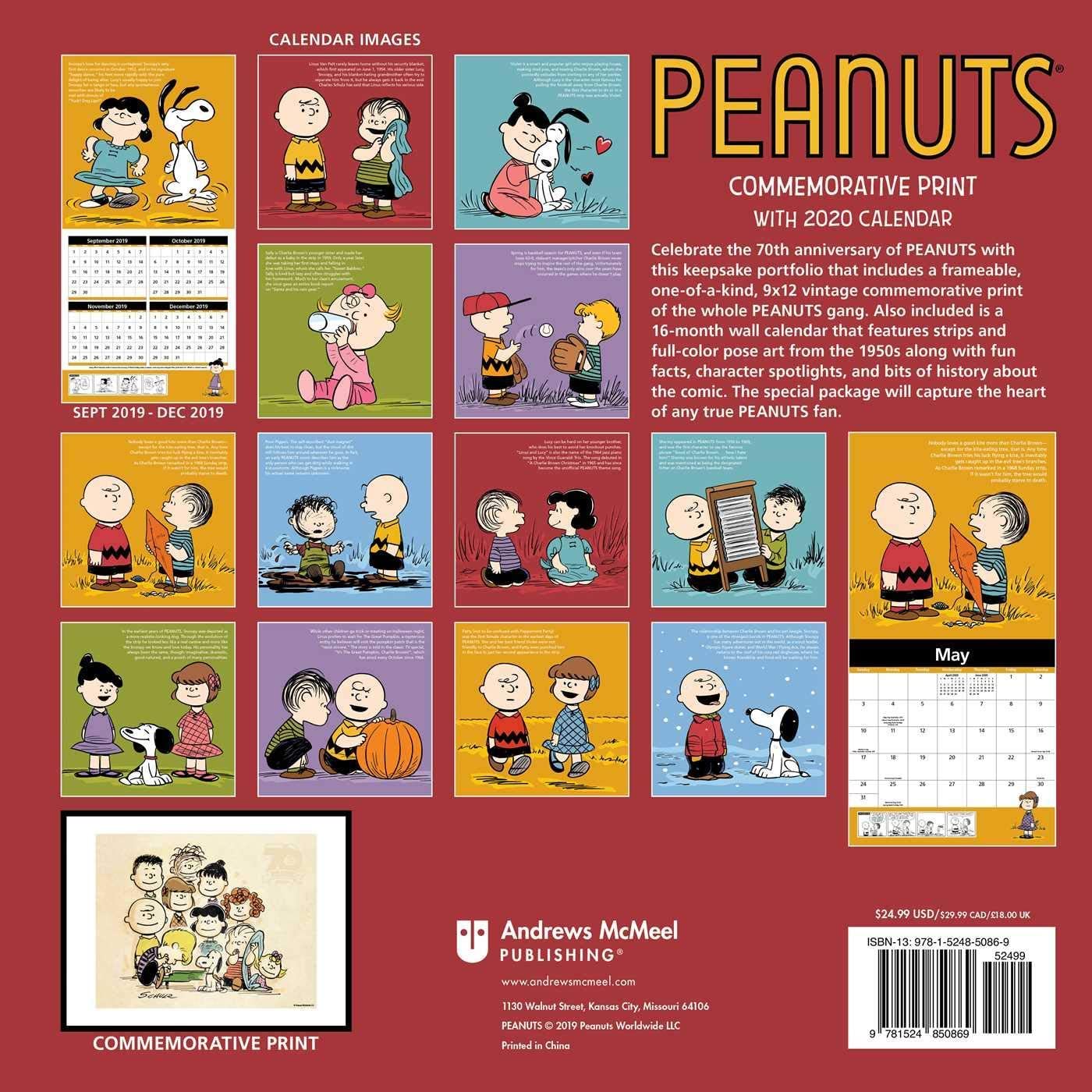 Peanuts Commemorative Print 70 Years Edition 16 Month Calendar 2020 ...