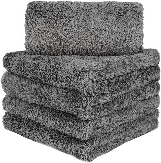 BW&HM Microfibre Car Cleaning Cloths Car Drying Cloth Edgeless Super Absorbent 40 x 40 cm 5 Pack Grey
