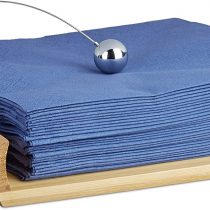 Relaxdays Bamboo Napkin Holder, HxWxD: 3.7 x 21.7 x 21.7 cm, Ball as Weight, Wood, Napkin Stand, Natural Brown