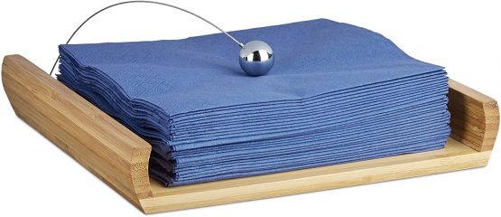Relaxdays Bamboo Napkin Holder, HxWxD: 3.7 x 21.7 x 21.7 cm, Ball as Weight, Wood, Napkin Stand, Natural Brown