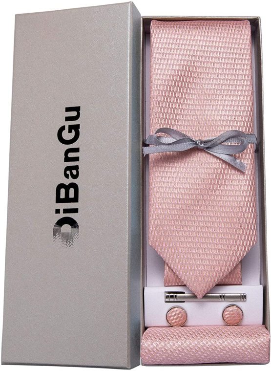 DiBanGu Men's Necktie Solid Silk Tie and Pocket Square Wedding Tie Cufflinks Set Formal - Image 2
