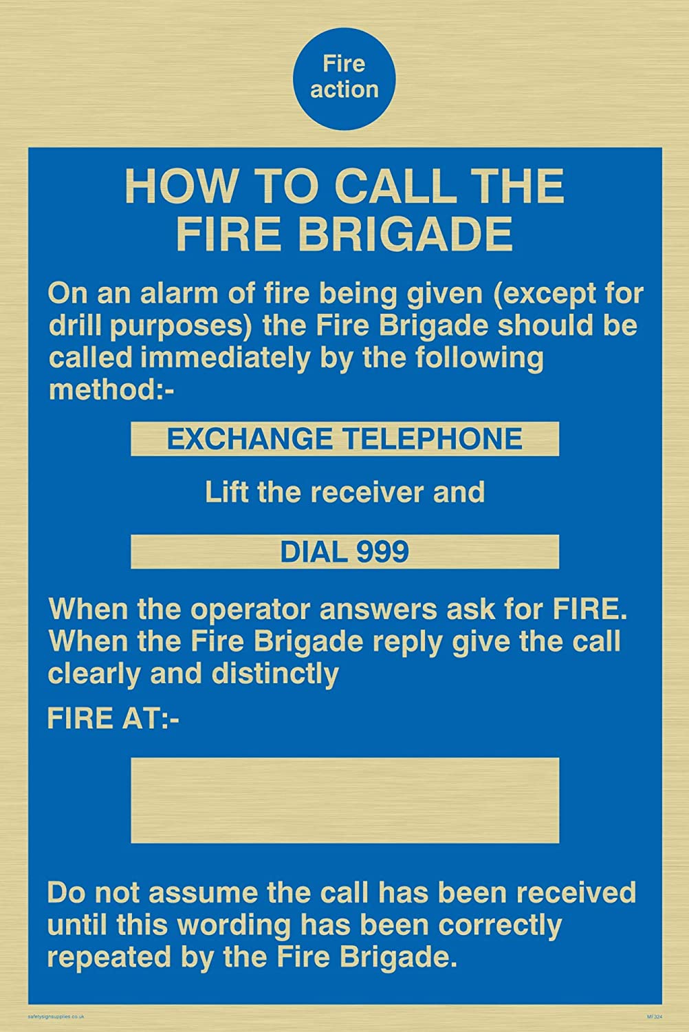 Viking Signs MF324-A4P-GV”Fire Action How To Call The Fire Brigade ...