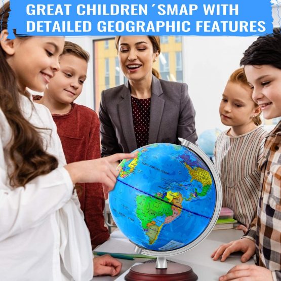 TTKTK Illuminated World Globe for kids Rewritable with Wooden Stand,Built in LED for Educational Night View Globe lamp for Kids Home Décor and Office Desktop（Contains pen and Cleaning Cloths） - Image 2
