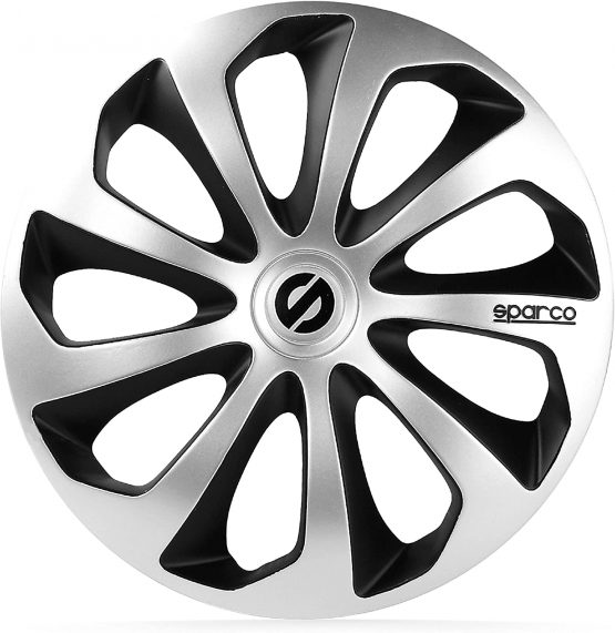 SPARCO SPC1573SVBK Sicilia Wheel Covers, Silver/Black, Set of 4, 15"