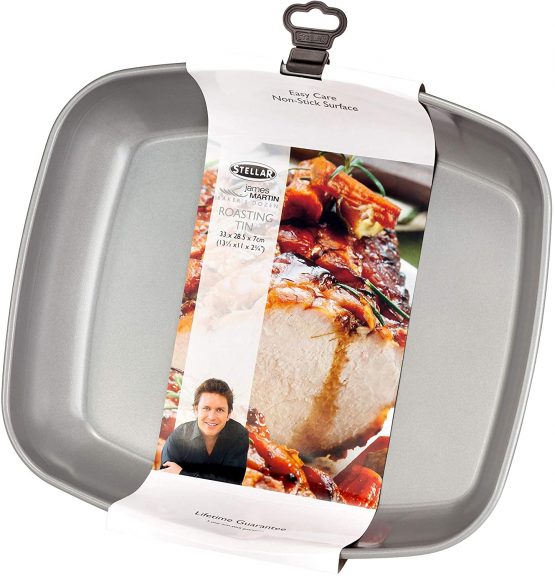Stellar James Martin SJM64 Roasting Tray Non-Stick, High Grade Steel, Dishwasher Safe 33cm x 28 x 7cm - 5 Year Non-Stick Warranty