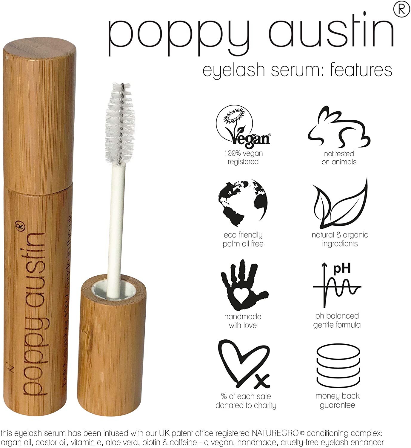 Poppy Austin 9g Eye Lash Serum, Premium Eyelash Growth Serum with Argan Oil, Castor Oil, Caffeine, Vitamin E, Aloe Vera - Image 2