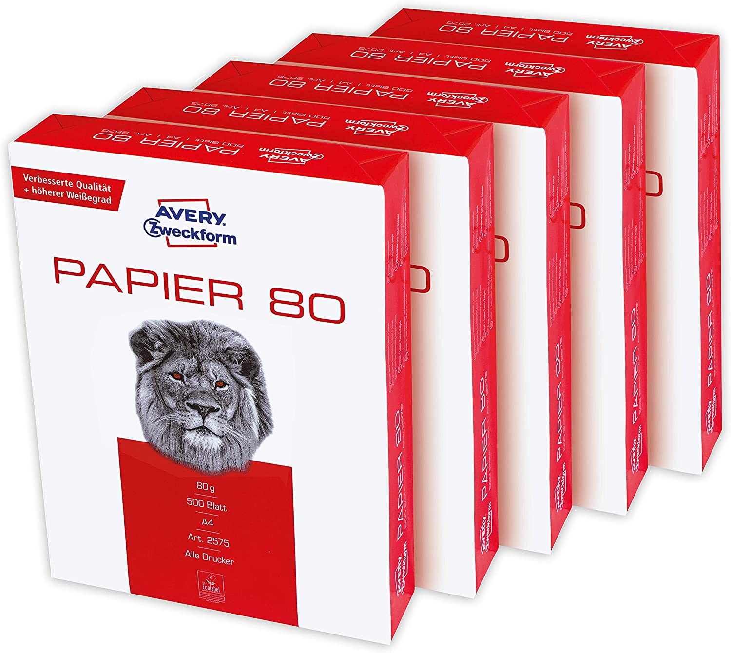 Avery Zweckform 2575 Printer and Copier Paper 80 g, 5 x 500 Sheets, White, 2.500 Blatt