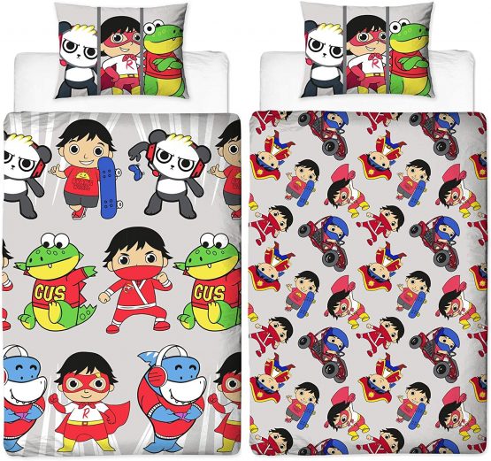 Ryans World Gang Single Duvet Cover | Reversible Official Merchandise Bedding | Featuring Red Titan, Combo Panda & Gus - Image 2